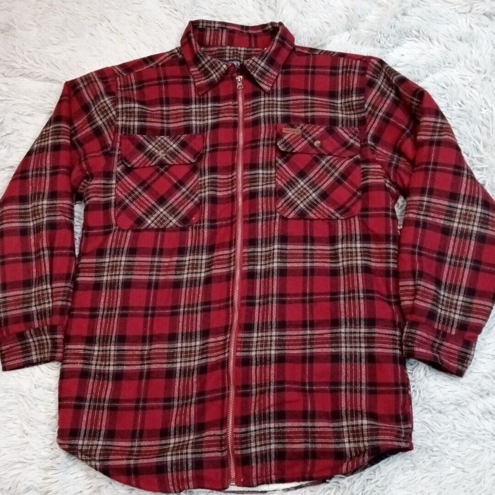 Smith's Shacket Mens S Red Plaid Flannel Insulated Chore Workwear Zip Up‎ Barn
